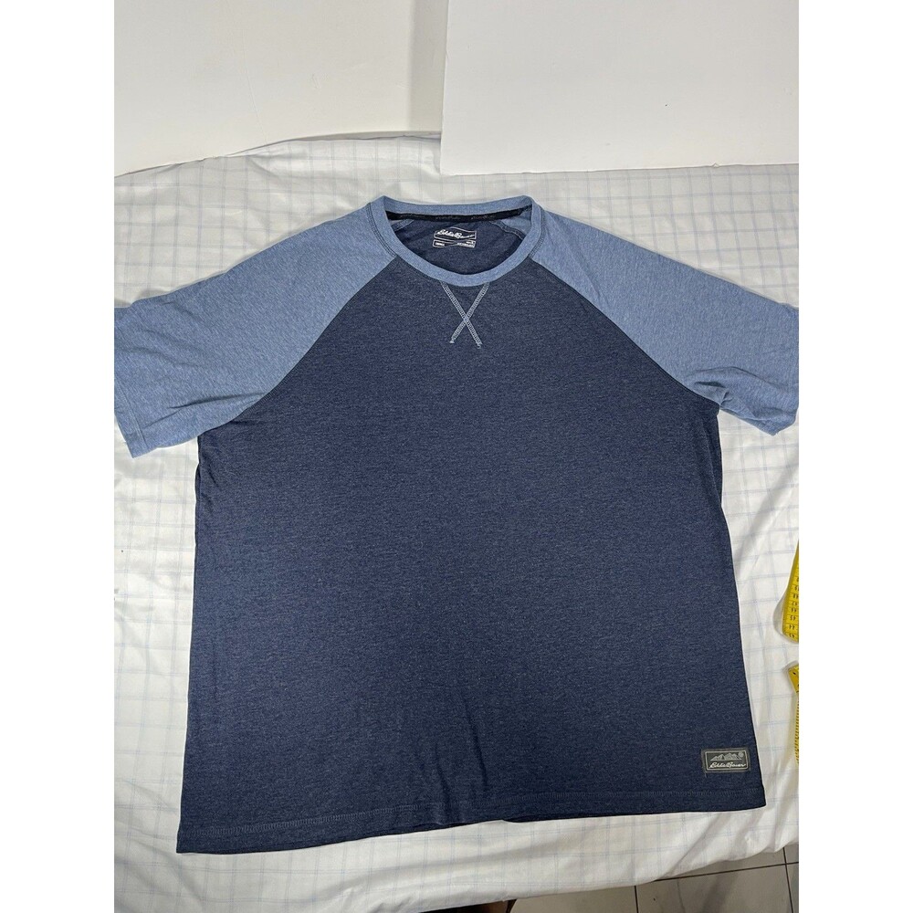 Eddie Bauer Men's XL Blue Colorblock Raglan Crew Neck Short Sleeve Knit T-Shirt